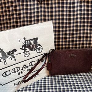 Coach cherry Glitter Wristlet with Logo Charm with COA